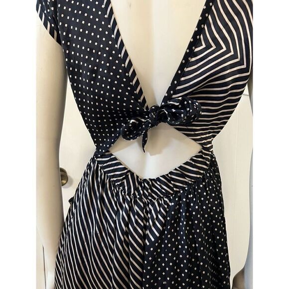 Opening Ceremony Medium Open Back Mini Dress Black Cream Silky Cap Sleeves - Picture 4 of 7